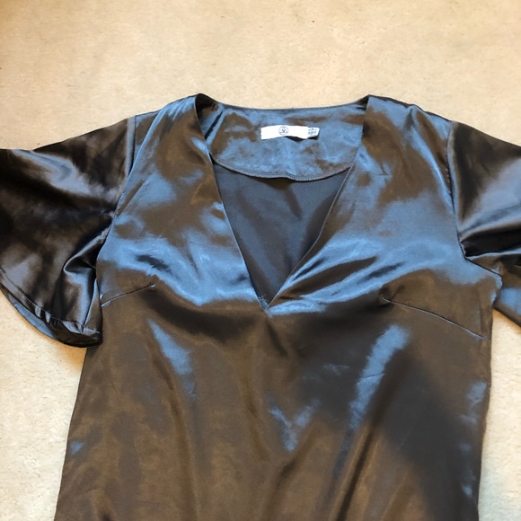 Shiny Silver V Neck T Shirt Dress - Picture 3 of 5